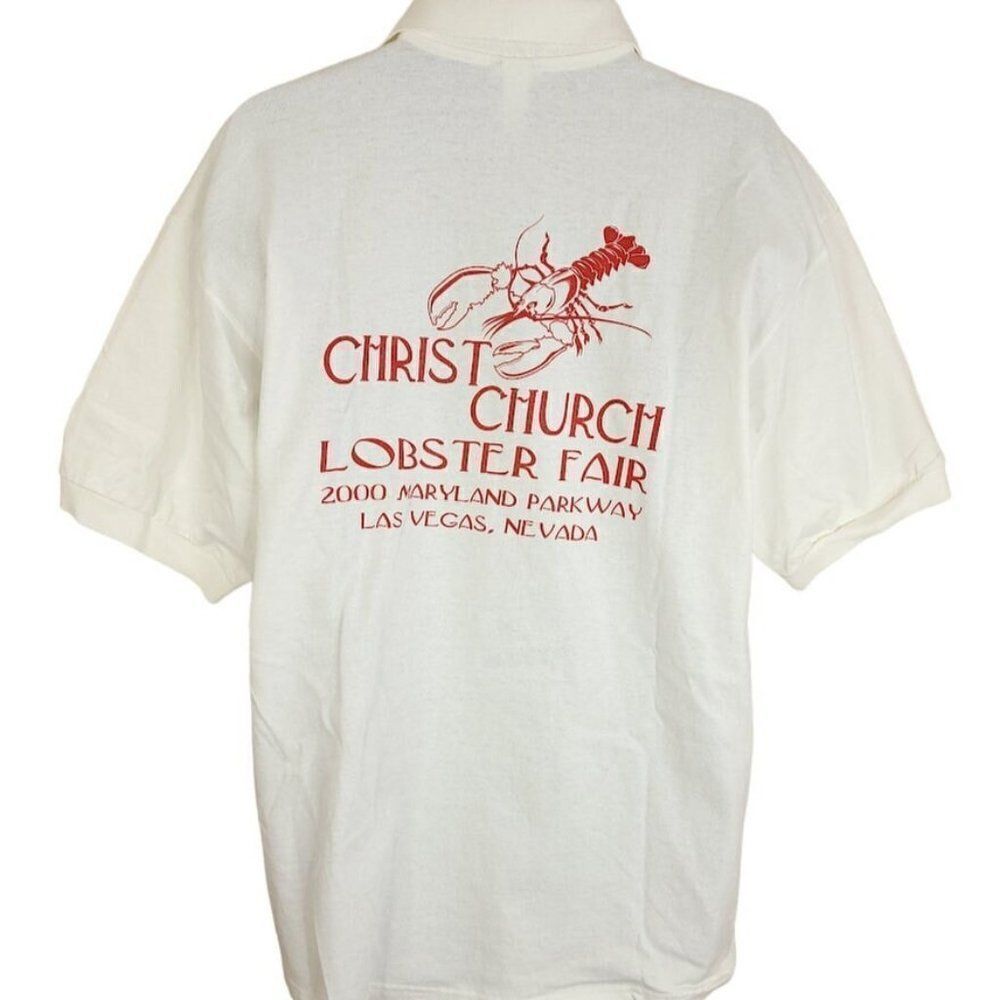 Christ Church Lobster Fair Polo Shirt Vintage 90s Y2K Las Vegas Christian Mens